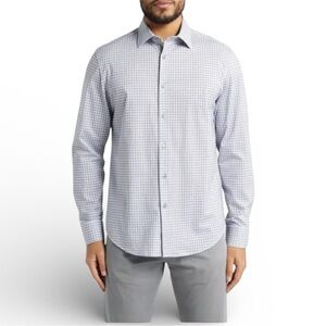 Michael Kors Men's Wrinkle Free Blue Tan Checkered Dress Shirt